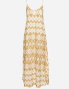 rosa Rochie Bej din Viscoză cu Bretele Reglabile și Imprimeu Geometric Vididia
