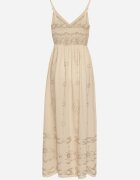 rosa Rochie bej evazată cu bretele din viscoză ornată cu broderie Ulonelitia