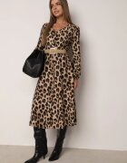 rosa Rochie bej evazată din viscoză cu imprimeu leopard și centură Aliri