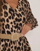 rosa Rochie bej evazată din viscoză cu imprimeu leopard și centură Aliri