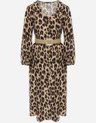 rosa Rochie bej evazată din viscoză cu imprimeu leopard și centură Aliri