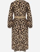 rosa Rochie bej evazată din viscoză cu imprimeu leopard și centură Aliri