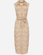 rosa Rochie bej fără mâneci cu croi tip cămașă cu curea decorată cu broderie Fodarela