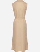 rosa Rochie bej fără mâneci cu croi tip cămașă cu curea decorată cu broderie Fodarela