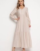 rosa Rochie Bej Fason cutie Maxi Decorată cu cusături și nasturi Kedora
