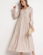 rosa Rochie Bej Fason cutie Maxi Decorată cu cusături și nasturi Kedora