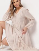 rosa Rochie Bej Fason cutie Maxi Decorată cu cusături și nasturi Kedora