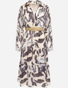 rosa Rochie Bej-Gri Petrecută cu Model Abstract cu Elastic în Talie și Curea Zinnitaria