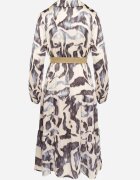 rosa Rochie Bej-Gri Petrecută cu Model Abstract cu Elastic în Talie și Curea Zinnitaria