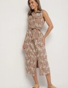 rosa Rochie bej închis fără mâneci cu croi de cămașă cu curea brodată Fodarela