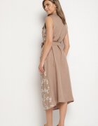 rosa Rochie bej închis fără mâneci cu croi de cămașă cu curea brodată Fodarela