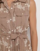 rosa Rochie bej închis fără mâneci cu croi de cămașă cu curea brodată Fodarela