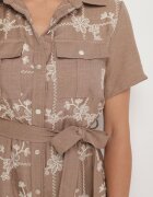 rosa Rochie Bej închis tip cămașă cu centură legată și broderie Malavea