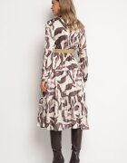 rosa Rochie Bej-Maro Petrecută cu Imprimeu Abstract cu Elastic în Talie și Curea Zinnitaria