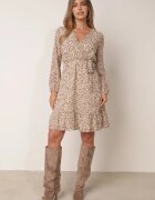 rosa Rochie Bej Midi cu elastic în talie și decolteu petrecut Zephone