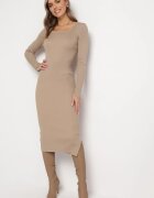 rosa Rochie Bej Mulată din tricot reiat Jozeli
