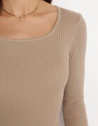rosa Rochie Bej Mulată din tricot reiat Jozeli