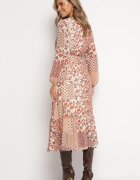rosa Rochie Bej-Roz Evazată Midi cu Volan Caprina