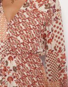 rosa Rochie Bej-Roz Evazată Midi cu Volan Caprina