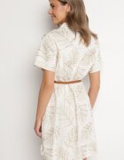 rosa Rochie Bej Stil Cămașă din Bumbac cu Frunze cu Curea Eveledia