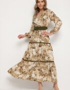 rosa Rochie Bej Tip Plic Cloș Decorată Cu Centură și Volane Fezisia