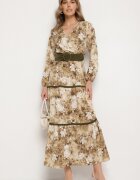rosa Rochie Bej Tip Plic Cloș Decorată Cu Centură și Volane Fezisia