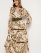 rosa Rochie Bej Tip Plic Cloș Decorată Cu Centură și Volane Fezisia