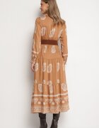rosa Rochie Bej Tip plic Cloș din Viscoză cu Model Etnic cu Cordon Mirizia