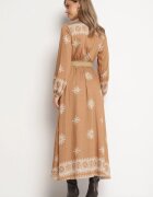 rosa Rochie bej tip plic cu viscoză cu centură și elastic în talie cu model etnic Zindoria