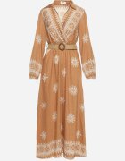 rosa Rochie bej tip plic cu viscoză cu centură și elastic în talie cu model etnic Zindoria