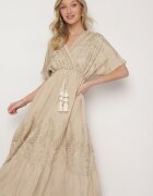 rosa Rochie Bej tip plic din viscoză cu franjuri