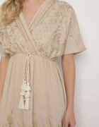 rosa Rochie Bej tip plic din viscoză cu franjuri