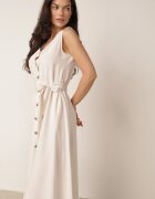 rosa Rochie Bej Trapez cu Cordon Legat Brystia