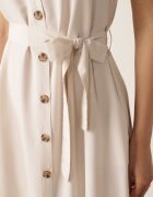 rosa Rochie Bej Trapez cu Cordon Legat Brystia