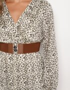 rosa Rochie Bej-verde cu imprimeu leopard evazată cu decolteu petrecut și curea cu cataramă Rinathria