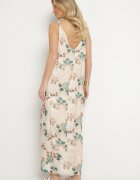 rosa Rochie Bej-Verde Florală cu bretele din viscoză croi evazat Jenarienna