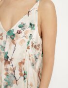 rosa Rochie Bej-Verde Florală cu bretele din viscoză croi evazat Jenarienna