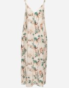rosa Rochie Bej-Verde Florală cu bretele din viscoză croi evazat Jenarienna
