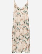 rosa Rochie Bej-Verde Florală cu bretele din viscoză croi evazat Jenarienna