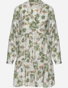 rosa Rochie Bej-Verde Mini cu imprimeu floral cu tiv evazat și volane Darae