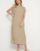 rosa Rochie bejă croi drept decorată cu cordon Napelira