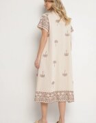 rosa Rochie bejă tip cutie din vâscoză cu croială tip cămașă decorată cu broderie Sanori