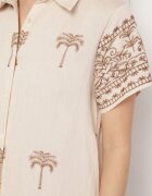 rosa Rochie bejă tip cutie din vâscoză cu croială tip cămașă decorată cu broderie Sanori