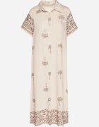 rosa Rochie bejă tip cutie din vâscoză cu croială tip cămașă decorată cu broderie Sanori