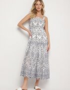 rosa Rochie bleumarin-albă din bumbac decorată cu broderie Sadonique