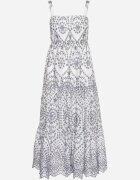 rosa Rochie bleumarin-albă din bumbac decorată cu broderie Sadonique