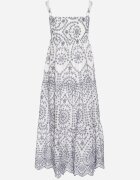 rosa Rochie bleumarin-albă din bumbac decorată cu broderie Sadonique