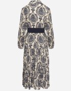 rosa Rochie Bleumarin-Bej din Vâscoză Tip petrecut Stil Boho cu Curea din material cu Cataramă Rinovia