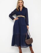 rosa Rochie Bleumarin cu Decolteu Plic și Curea Împletită Dirmi