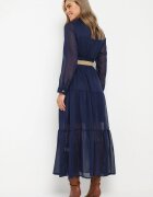 rosa Rochie Bleumarin cu Decolteu Plic și Curea Împletită Dirmi